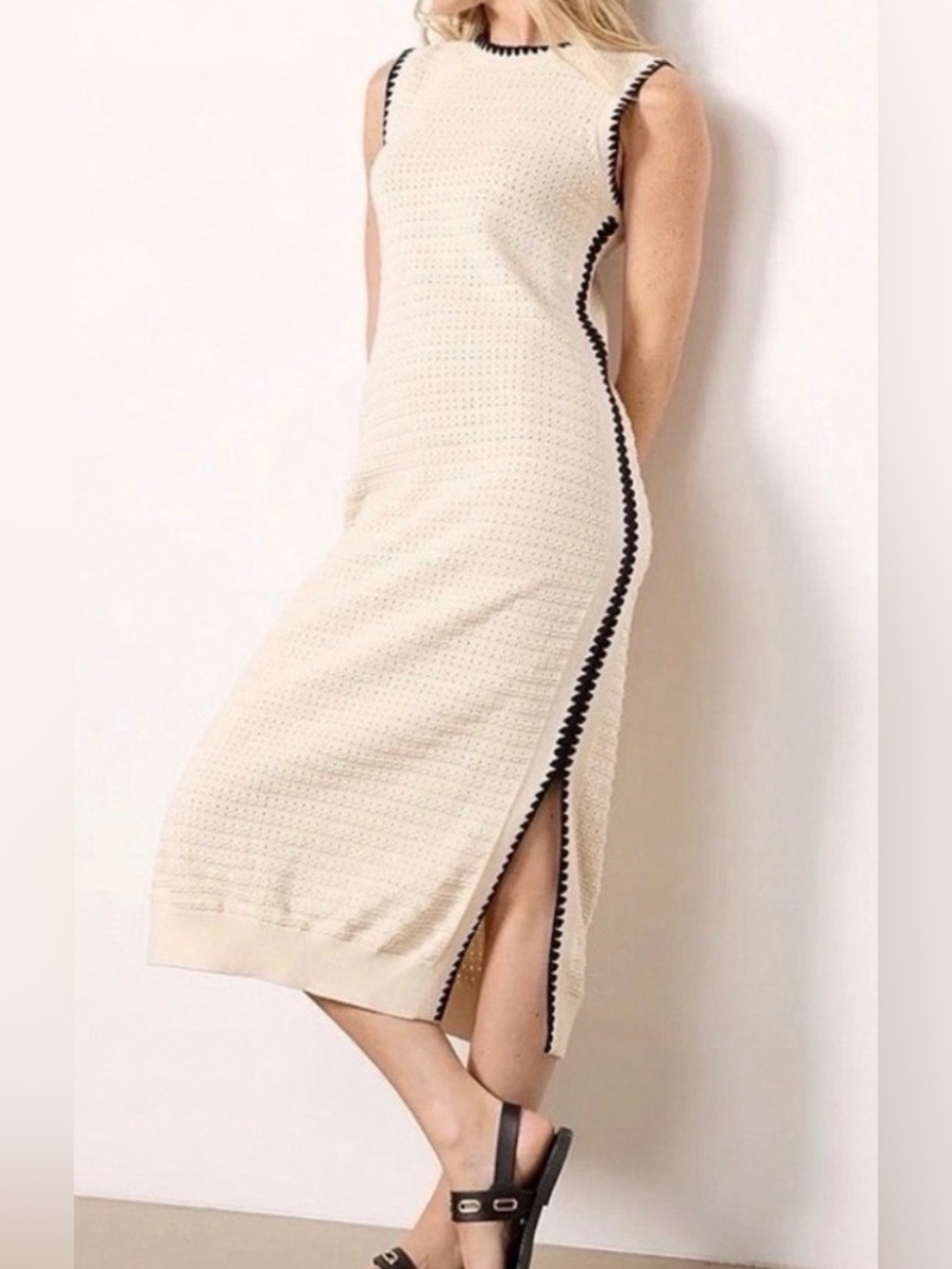 VARLEY Dwight tank cotton knit crochet midi dress size medium